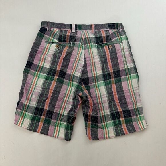 Snake Eyes Players Multicolor Plaid Flat Front Chino Shorts Size 32 100% Cotton - Picture 9 of 10